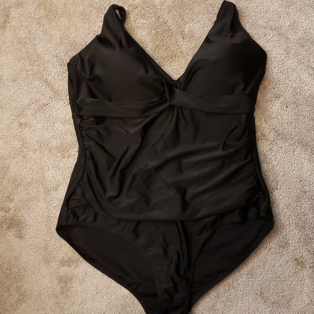 Size 24 Black V-neck one piece swimsuit